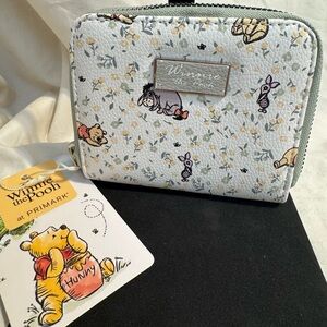 NWT Primark Winnie the Pooh Floral Zip Wallet - White with Pastel Accents